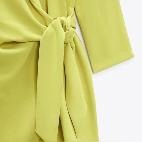 NWT ZARA XS Lime Green Pareo Mini Wrap Blazer Tie Dress SPRING Summer Vacation - Picture 4 of 16